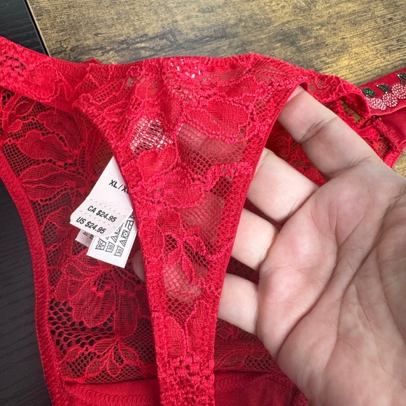 Victoria's Secret Shine Strap Lace Thong Panty Red - Picture 4 of 8